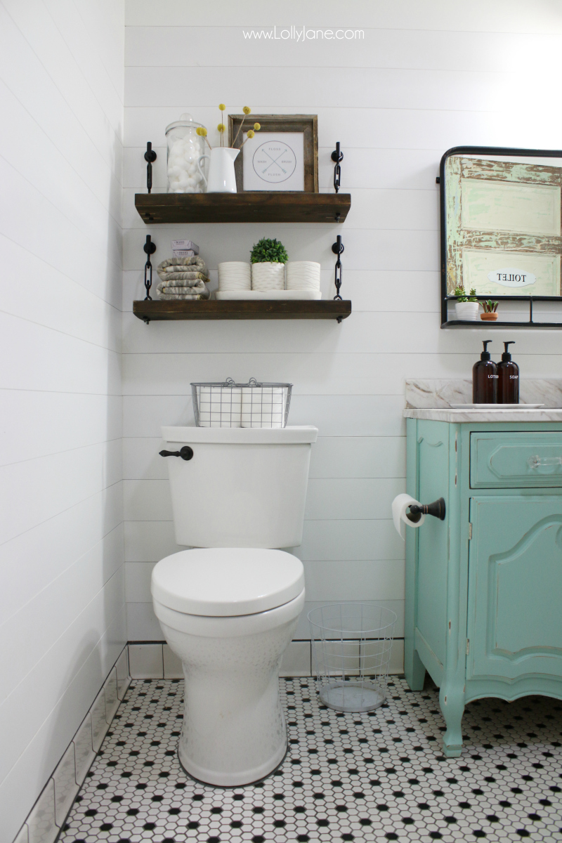 Floating shelves wood-farmhouse shelves-black shelves above toilet