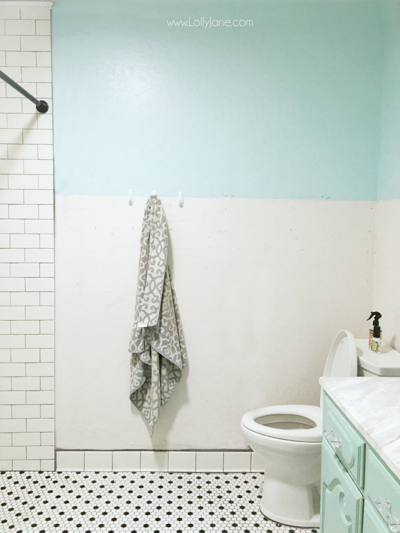 Ahh! Love how this farmhouse bathroom remodel turned out! Lots of sources and tips for an affordable bathroom renovation. LOVE the peel stick shiplap wall treatment!