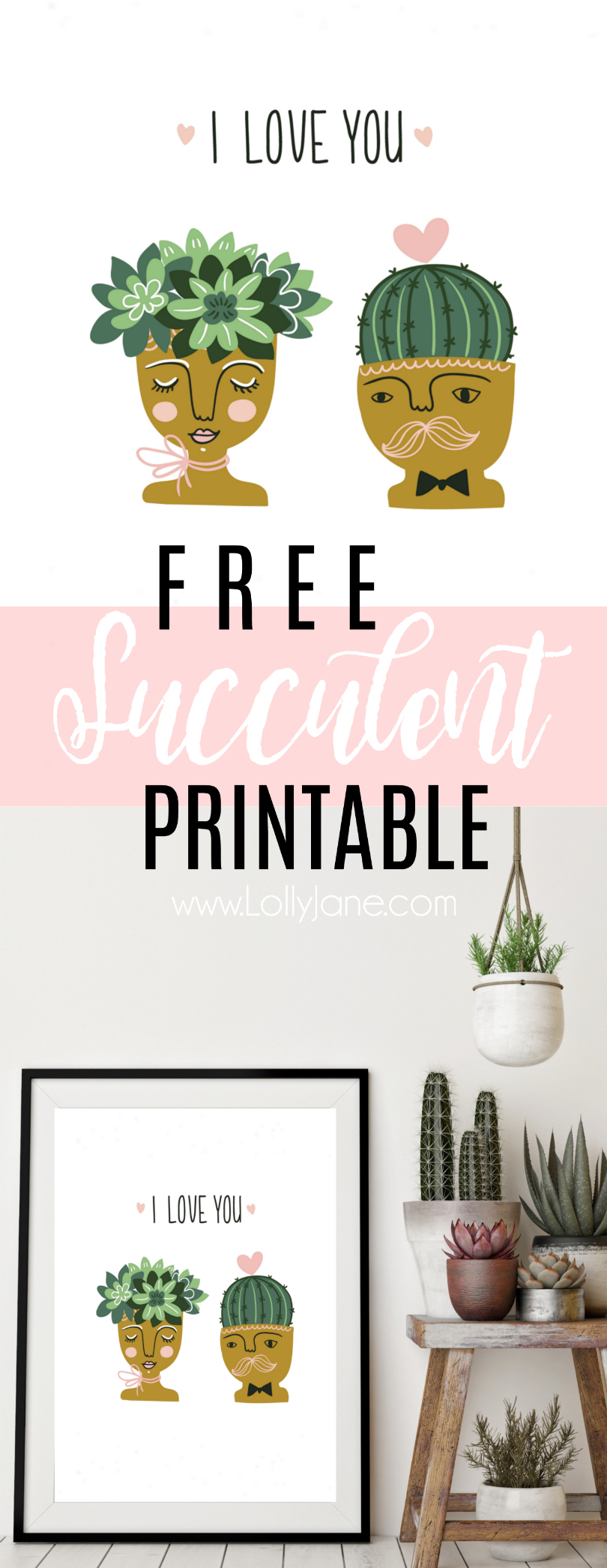 Such a cute FREE printable!! Adore this fun succulent printable! Fun I love you digital download. Love this succulent printable home decor!!