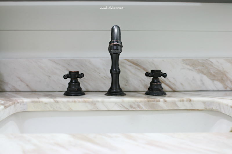 Love this widespread bathroom faucet farmhouse sink! Such a charming farmhouse bathroom renovation!