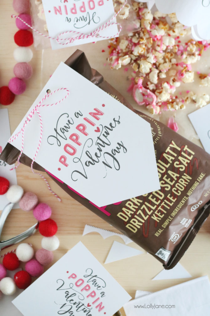 free printable "Have a Poppin' Valentines Day" tag popcorn mix recipe