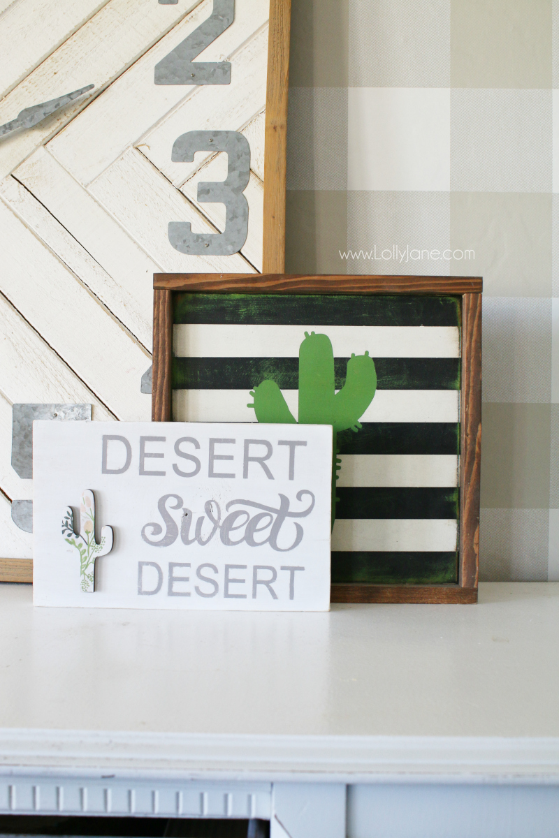 Loving this Arizona home sweet home wood sign with a twist of desert sweet desert. The added floral cactus cutout from Lolly Jane is too cute!