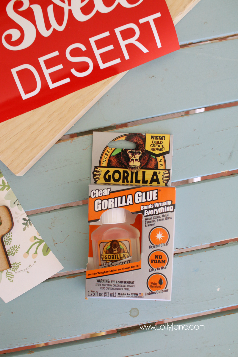 Meet our secret weapon for small projects: clear Gorilla Glue! Fast drying and a tough bond, it's perfect for little crafts and projects like our wood sign tutorial!
