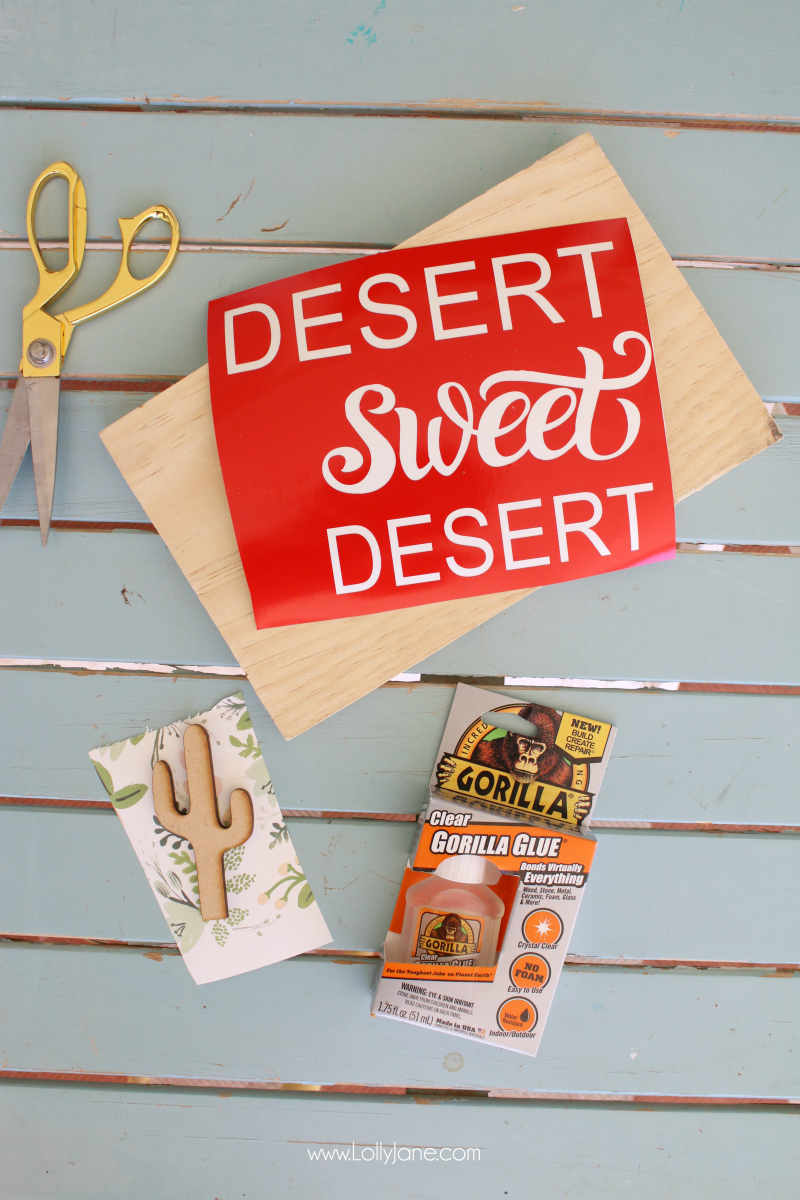 Learn to make a cute wood sign. Grab these desert sweet desert cactus wood sign supplies to quickly make your own wood cutout sign!