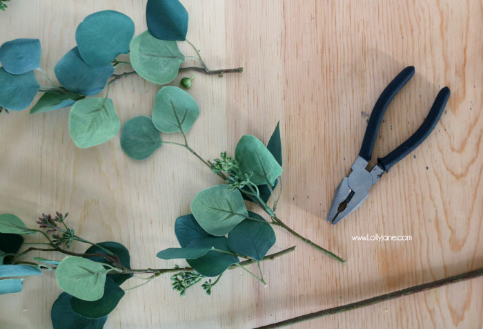 Pretty greenery to put together to make an easy Embroidery Hoop Spring Wreath! 