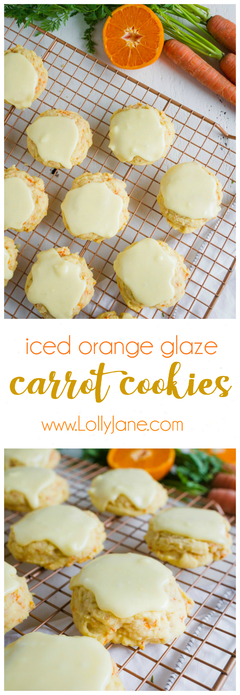 iced carrot cookies recipe - Our favorite iced orange glaze carrot cookies recipe, yum! You will love this super easy cake like carrot cookies recipe, the orange glaze icing is sooo zesty and fresh, mm!