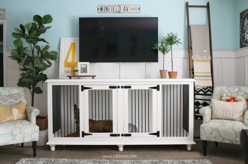 Don't you agree that #wirekennelsareugly | Loving this Rathman and Co dog kenel buffet. Such a clever way to camouflage a dog kennel, turn it into furniture!