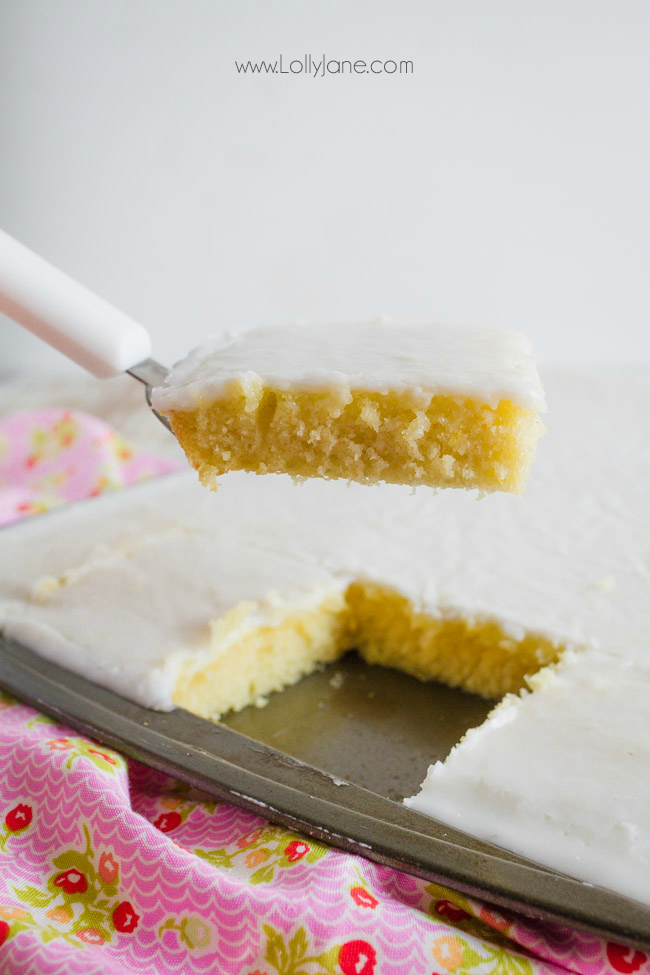 This white texas sheetcake recipe is so easy to make! A family favorite dessert idea! Often called almond cake, this white Texas sheetcake is easy to make and feeds a crowd!