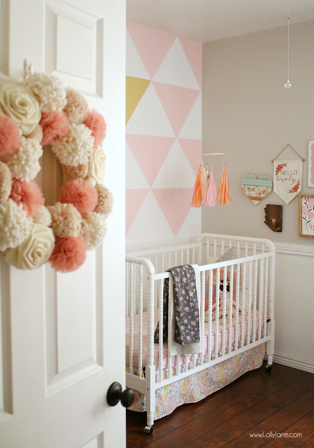 baby pink feature wall