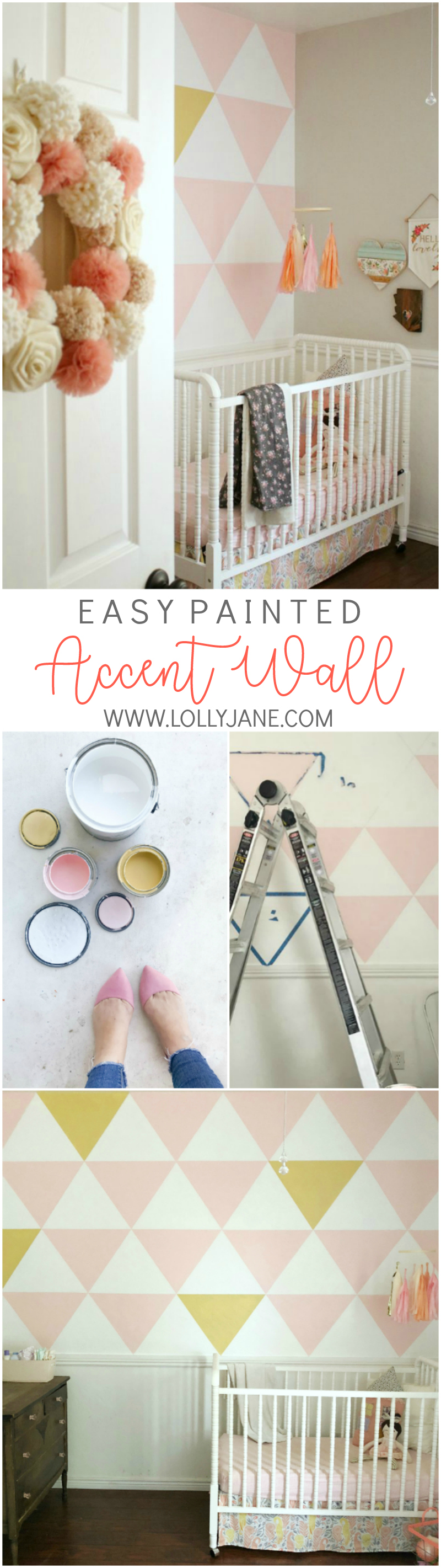 Easy painted accent wall tutorial | Love this triangle accent wall, such a pretty nursery wall! Follow this easy to replicate painted accent wall to create a focal wall in your own home!