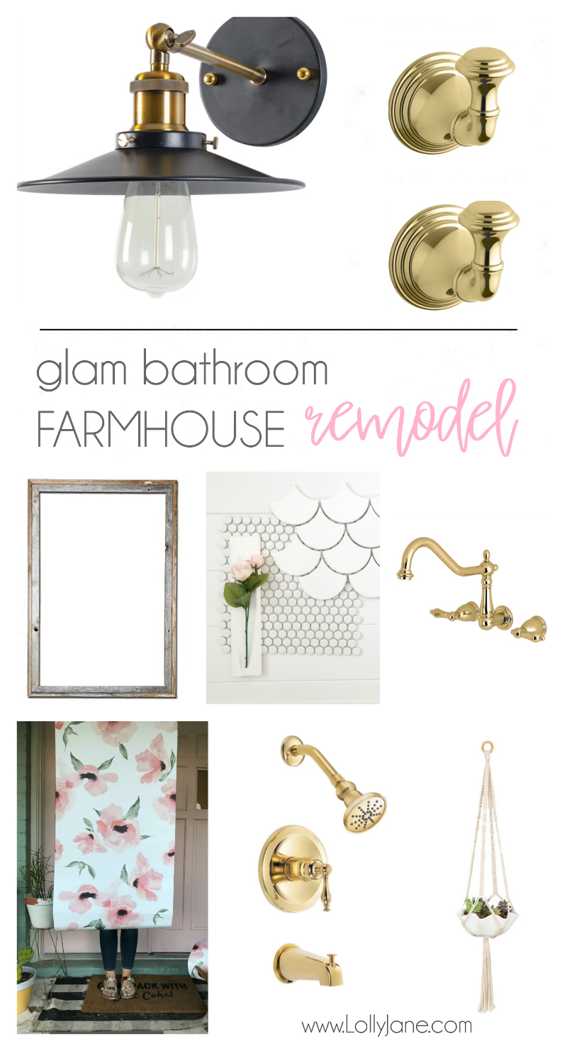 Glam Farmhouse Bathroom Remodel mood board | How to gut and remodel a bathroom without spending a fortune! Love this farmhouse bathroom renovation!