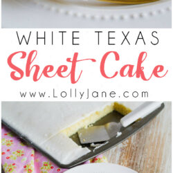 Easy white Texas sheet cake recipe! Love this easy sheet cake dessert, so yummy! A family favorite dessert!