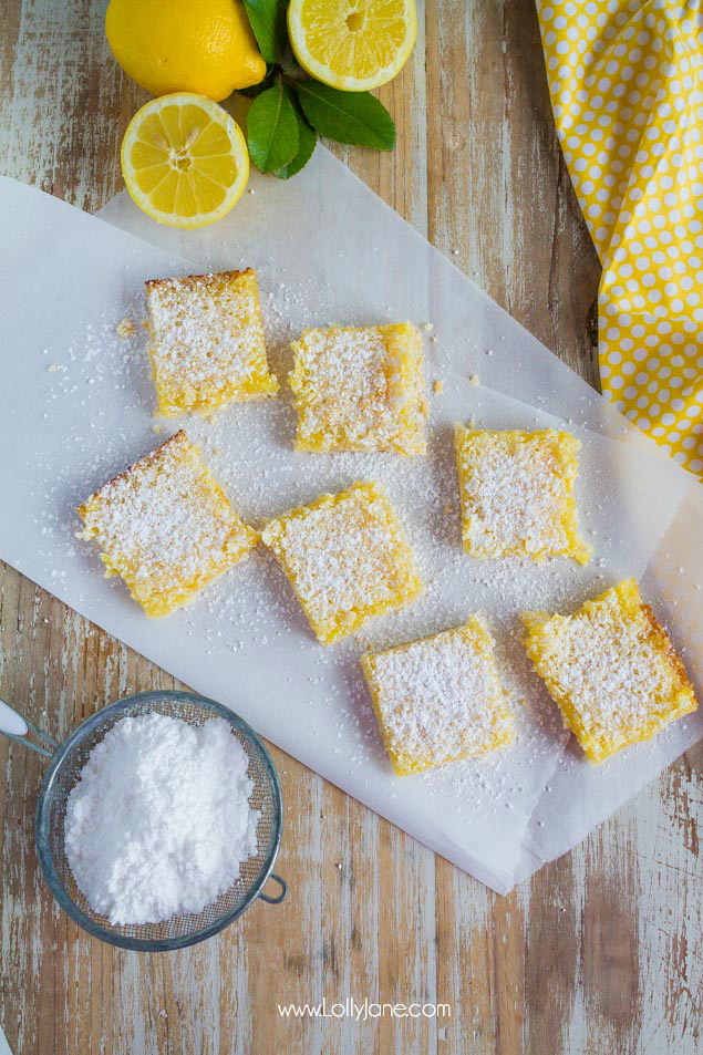 Easy to make lemon bars. Love this simple lemon bar recipe! Looking for a yummy dessert idea? Try these lemon bars, a family favorite favorite! The best lemon bars you'll ever have! #lemonbars #lemonbarrecipe #easydessertidea #bestlemonbars