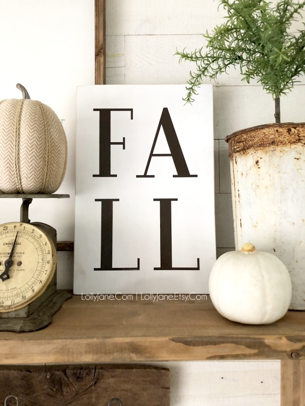 Fall wood sign, love this handpainted fall decor from Lolly Jane! #falldecor #fallsign #manteldecor #fallmantel #etsy #etsyshop #woodsign