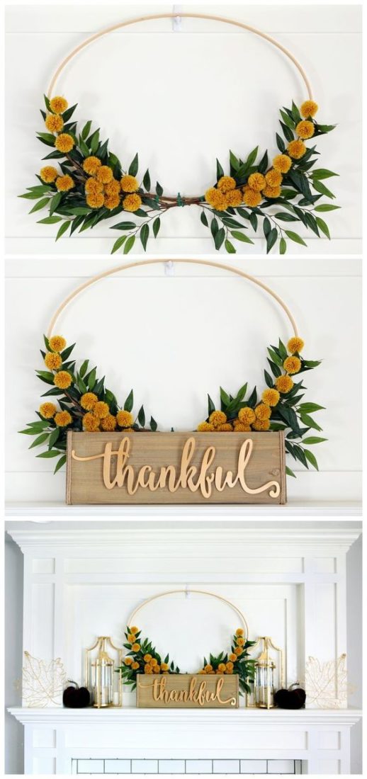 DIY Thanksgiving Wreath | Love this easy to make Thanksgiving wreath using an embroidery hoop and florals! Such pretty DIY Thanksgiving decorations to warm up the season. #diy #diywreath #thanksgiving #thanksgivingdecor