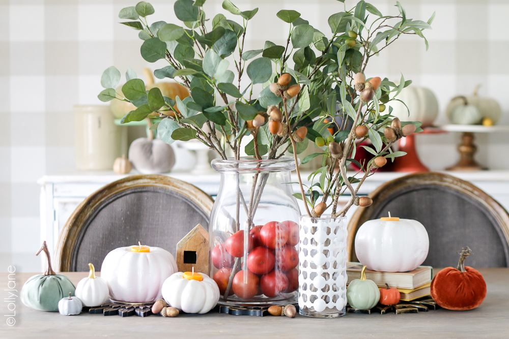 Love this beautiful fall tablescape... can't believe most of it is from the dollar store! CLICK to see the stunning before/afters! #dollarstorecrafts #falldecor #diy #crafts