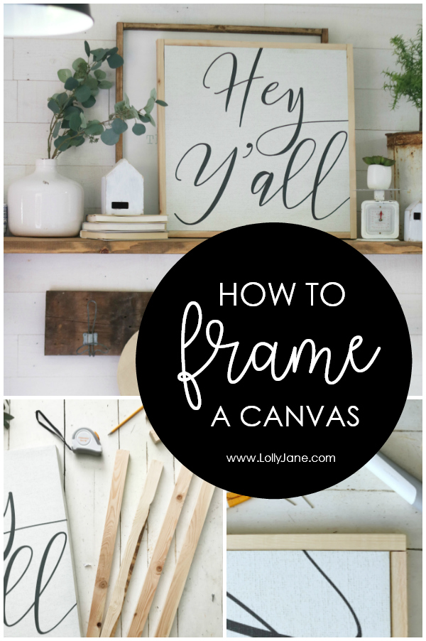 How to frame a canvas (with pictures!) the easy way! Learn how to frame a canvas board for just a couple bucks INCLUDING easy to use tools! No power saw required! #howto #diy #howtoframeacanvas #canvasdiy