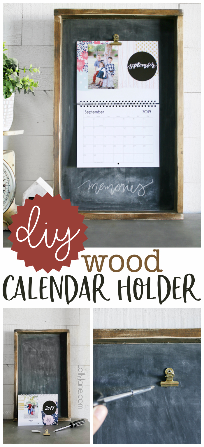 DIY Wood Calendar Holder | Sick of the same old calendar holder!? This isn't your mama's calendar holder, we created a fresh take on calendar holders to create this rustic farmhouse wood calendar holder using a chalkboard and hook. So cute! #diy #calendarholder #woodcalendarholder