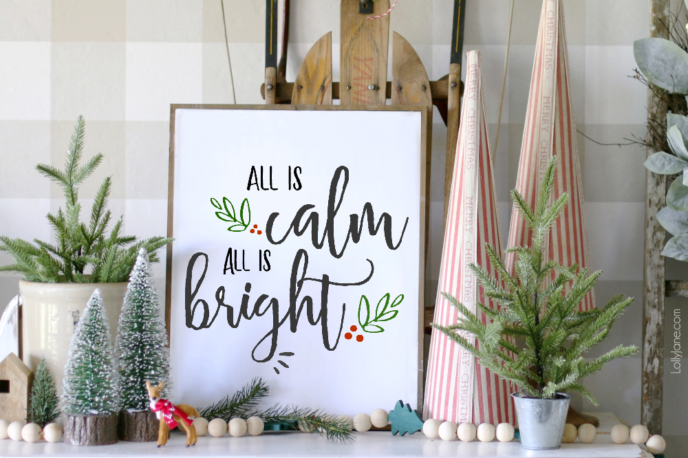 Beautiful "Calm & Bright" FREE Printable Art, perfect to frame, pin, tape up OR use as a card, invitation or place card setting. Just print + enjoy your INSTANT festive cheer! #freeprintable #printableart #Christmas #Christmasdecoration