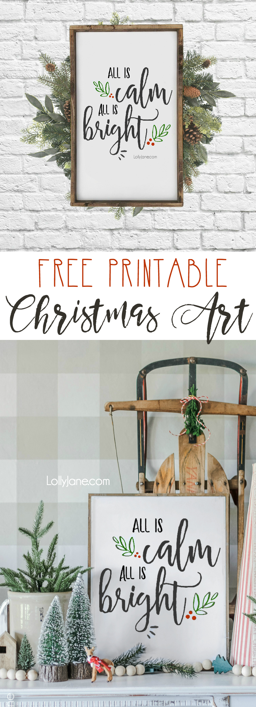 Love this pretty FREE Printable Christmas Art... use as art, a card, invitation, banner or to simply spruce up a winter/Christmas space for FREE! #freeprintable #christmasdecoration #printables #printableart #christmas