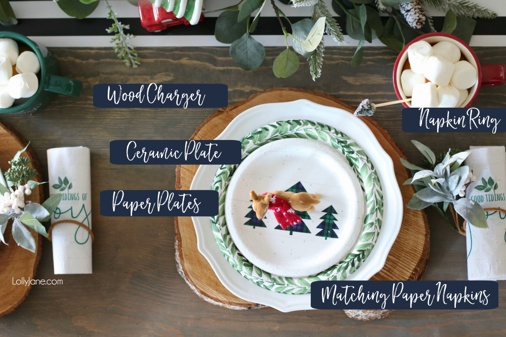 How to Create an EASY and BUDGET FRIENDLY Christmas or winter tablescape! Plus a cute DIY that doubles as a gift for guests! #christmas #christmastablescape #christmascenterpiece #centerpiece #wintertablescape #diy