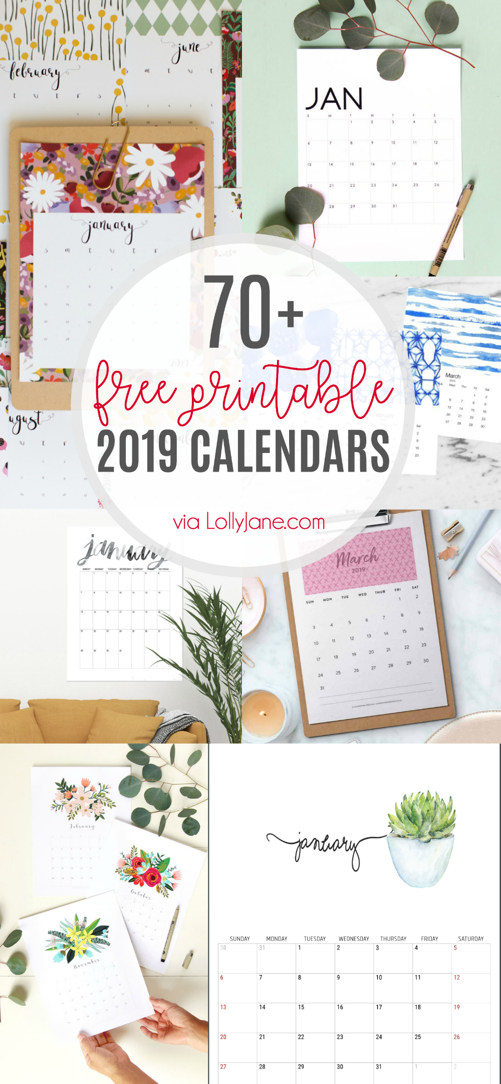 click for the biggest round up of 2019 FREE Calendars ever, over 70 styles!!! From minimalist to colorful, playful and practical, there is one sure to fit your needs-- click through to see this awesome collection of 2019 FREE printable calendars! #2019calendar #freeprintable #calendar #2019