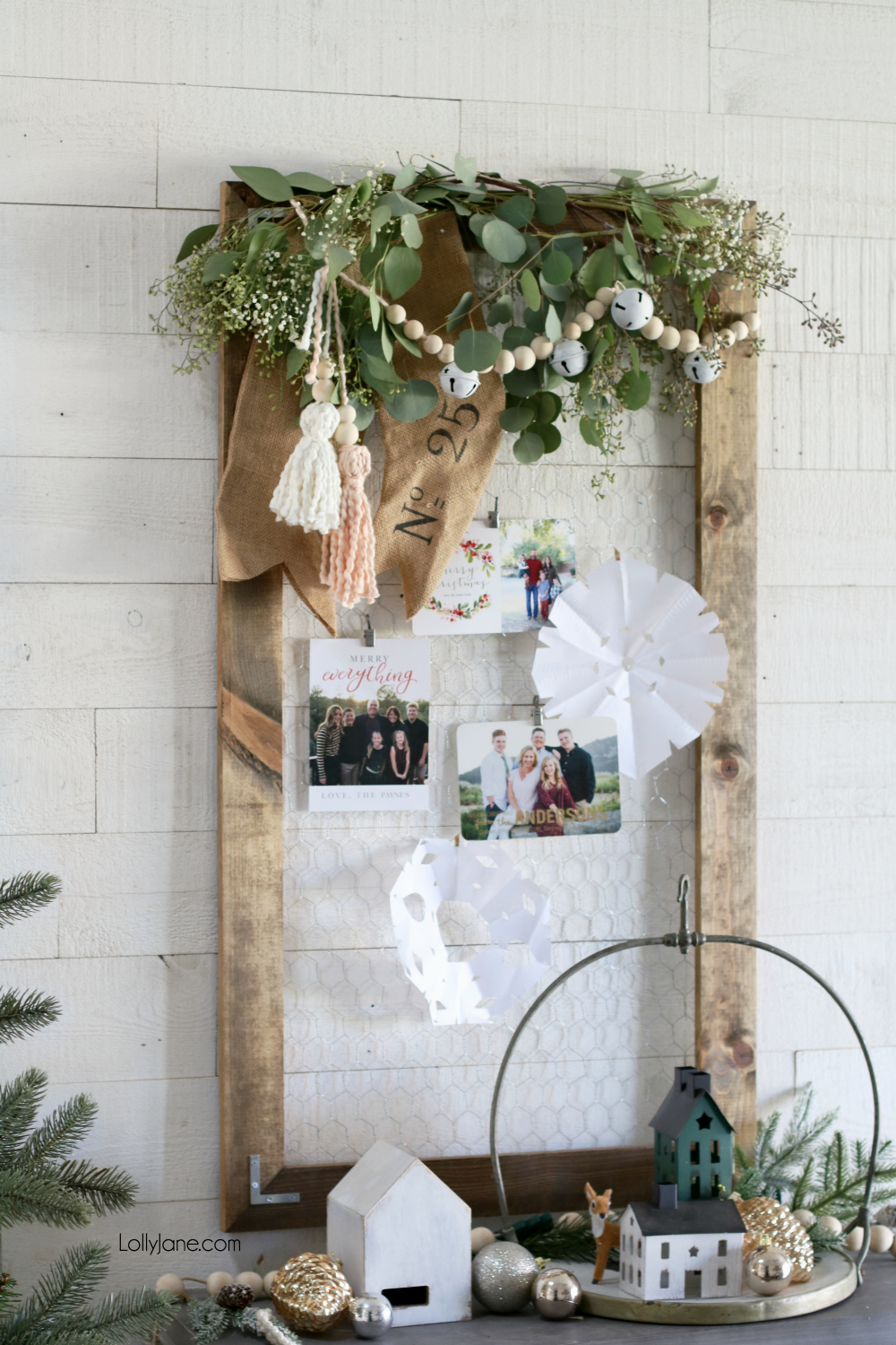 Easy beaded wood garland with bells mixed in... such easy DIY decor for winter! #diy #beadedgarland #christmas #christmasdecor