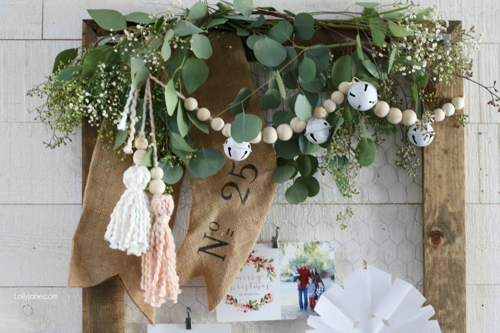 Easy beaded wood garland with bells mixed in... such easy DIY decor for winter! #diy #beadedgarland #christmas #christmasdecor