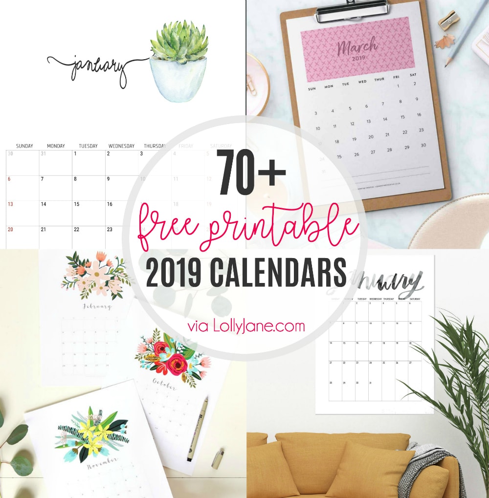 Over 70 FREE Printable 2019 Calendars... from planners to wall or desk calendars, click for the biggest round up of 2019 FREE Calendars ever! #2019 #2019calendar #freeprintable