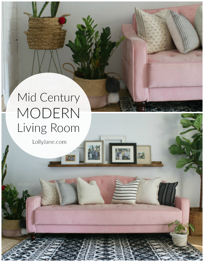 WOW! Such a fun mid century modern living room with fun home decor accessories! Wait'll you see the BEFORE of this mid century living room makeover! #roommakeover #livingroom #midcenturydecor