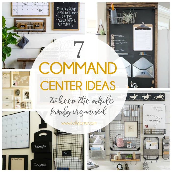 7 easy to copy command center ideas to keep the whole family organized. Love all these easy to implement command station ideas! #diy #commandcenter #commandstation #organization