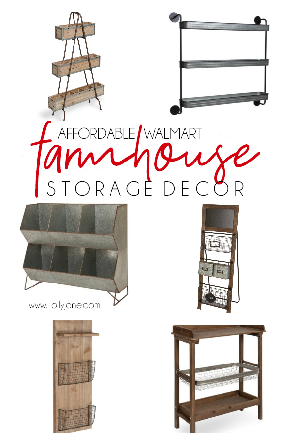 Loving these farmhouse storage decor ideas: can you believe they're from Walmart!? Great resource for affordable farmhouse accent pieces, especially inexpensive farmhouse storage solutions. #farmhouse #farmhousestyle #galvanizeddecor #homedecor #storagesolutions