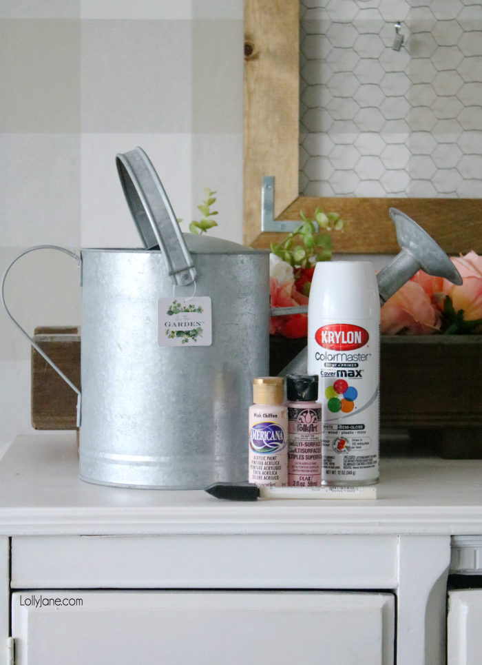 BEFORE PIC! Love the after, click through to see how to easily transform this watering can to make spring come alive! #homedecor #topspringideas #freshspringideas #springhomedecor