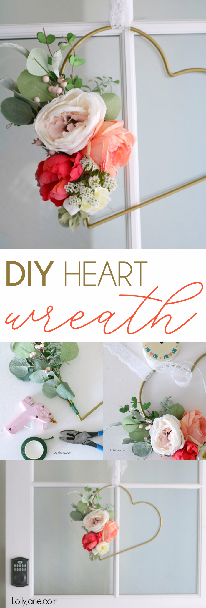 Pretty and EASY Metal Heart Floral Wreath. Hang at a baby shower, girls room, to spruce up a feminine space or to decorate for Valentine's Day! #diy #valentinesday #heartwreath 