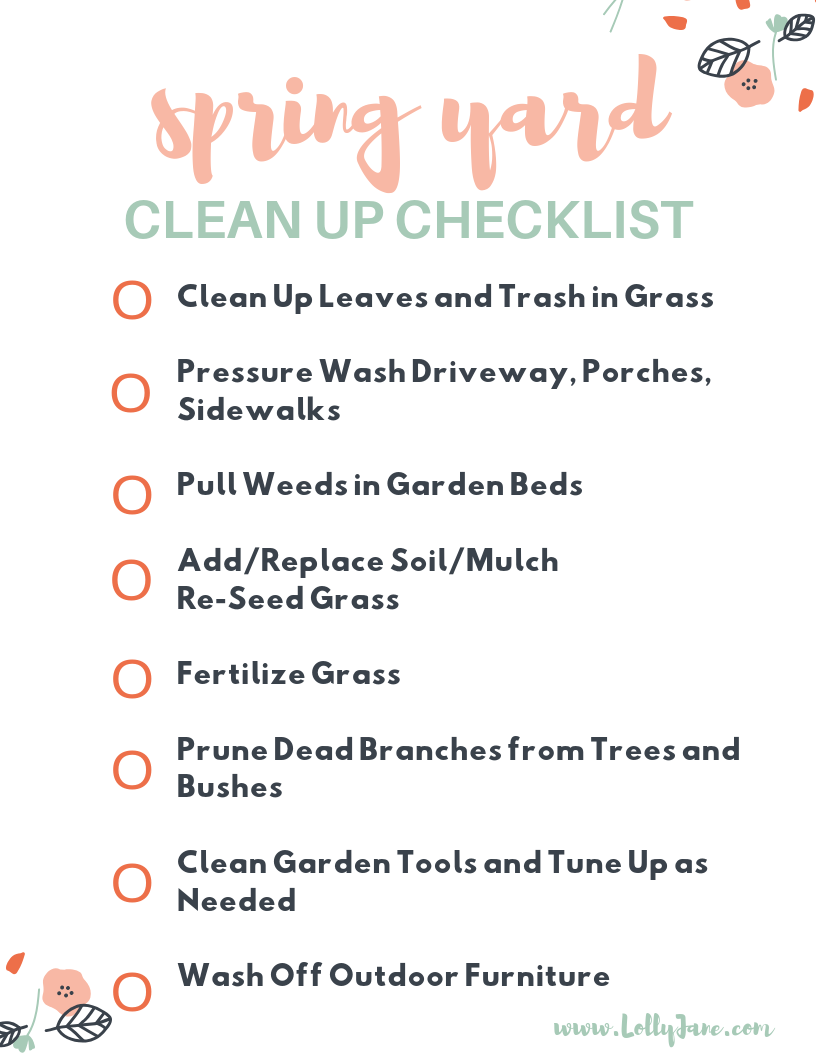 Free spring yard clean up checklist! Tackle spring maintenance early to get your yard ready for warm days and cool nights. Use this free spring yard clean up checklist to get your yard spring ready easily and quickly! #springyardcleanup #springyardchecklist #springcleaning #springyardwork