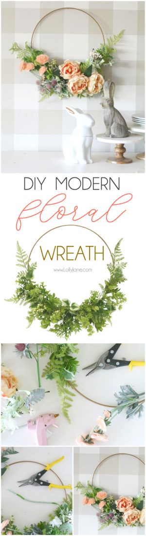 SPLENDIDA fai da te moderna floreale corona. In meno di 10 minuti puoi salutare la tua casa con una SEMPLICE ghirlanda fatta a mano che grida, Benvenuta Primavera! # fai da te #springdecor #springwreath # handmade