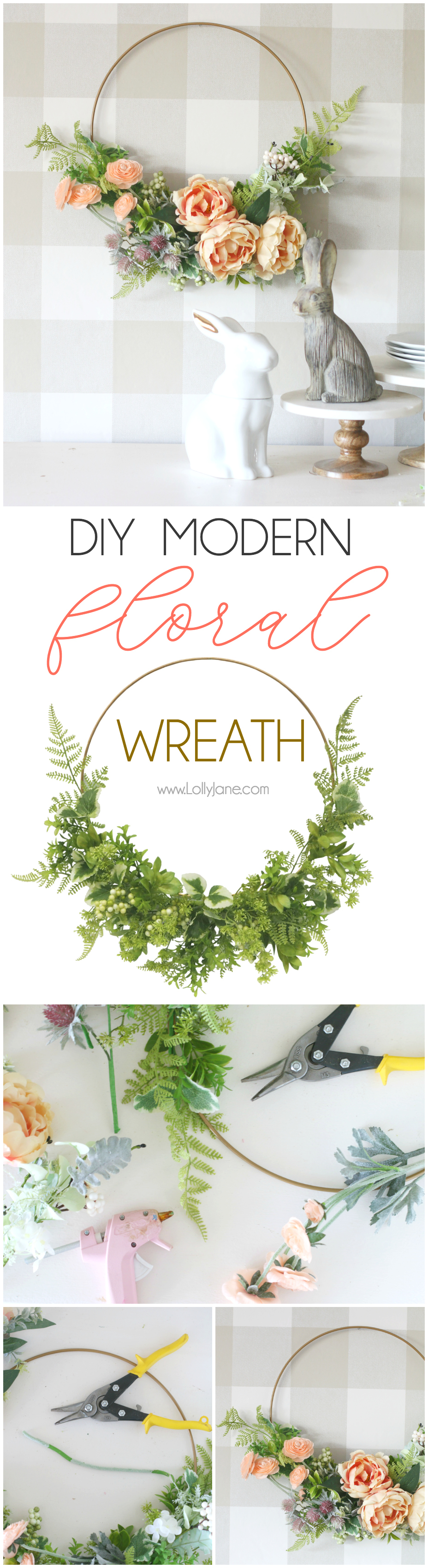 GORGEOUS DIY Modern Floral Wreath. In less than 10 minutes you can greet your home with an EASY handmade wreath that shouts out, Welcome Spring! #diy #springdecor #springwreath #handmade