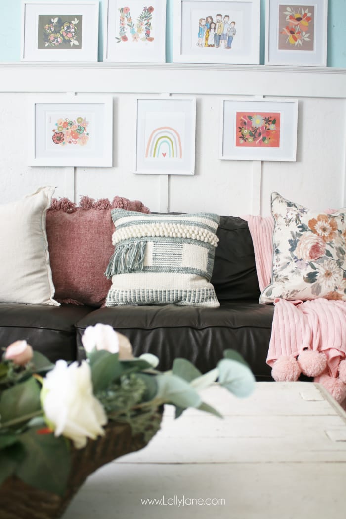 Ever wondered what goes into setting up gallery wall art? Learn how to create a gallery wall with affordable frames and print at home floral art. You don't have to spend a lot of money to bring your own style and personality into your space. #gallerywalldecor #gallerywallart #floralgallerywall #floralwallart #floraldecor #bohodecor