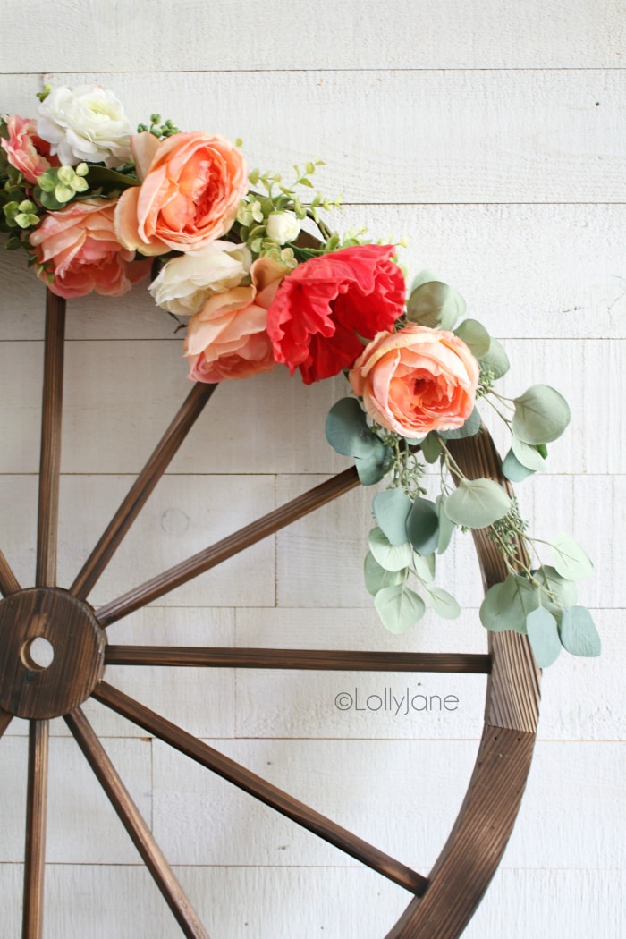 Easy to Make Floral Summer Wagon Wheel Wreath