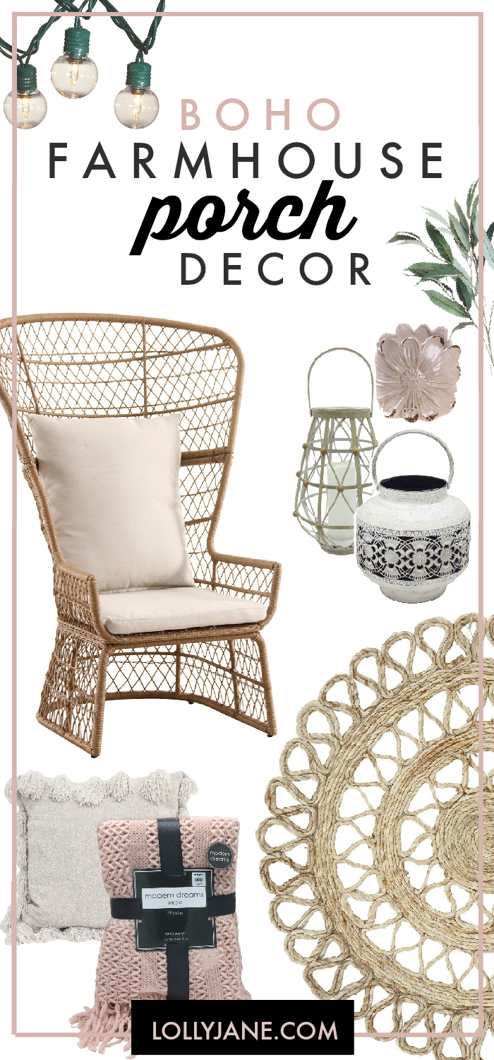 Boho Farmhouse Porch Decor... CUTEST! Click through to see this mood board brought to life #boho #bohostyle #porchdecor #patio #AtHome