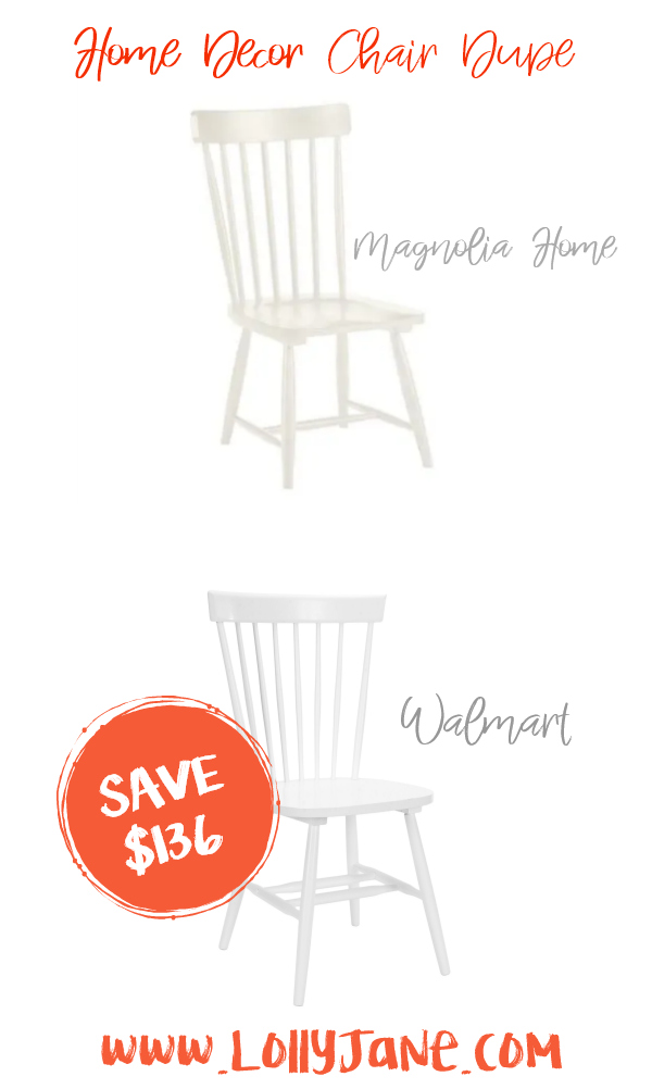 Save over $130 with these cute Walmart chairs compared to Magnolia Home's expensive dining room spindle chairs! Love these farmhouse chairs, such cute fixer upper style dining chairs for less! #chairdupe #fixerupper #magnoliastyle #magnoliahome #walmartfinds #farmhousechair #farmhousedecor