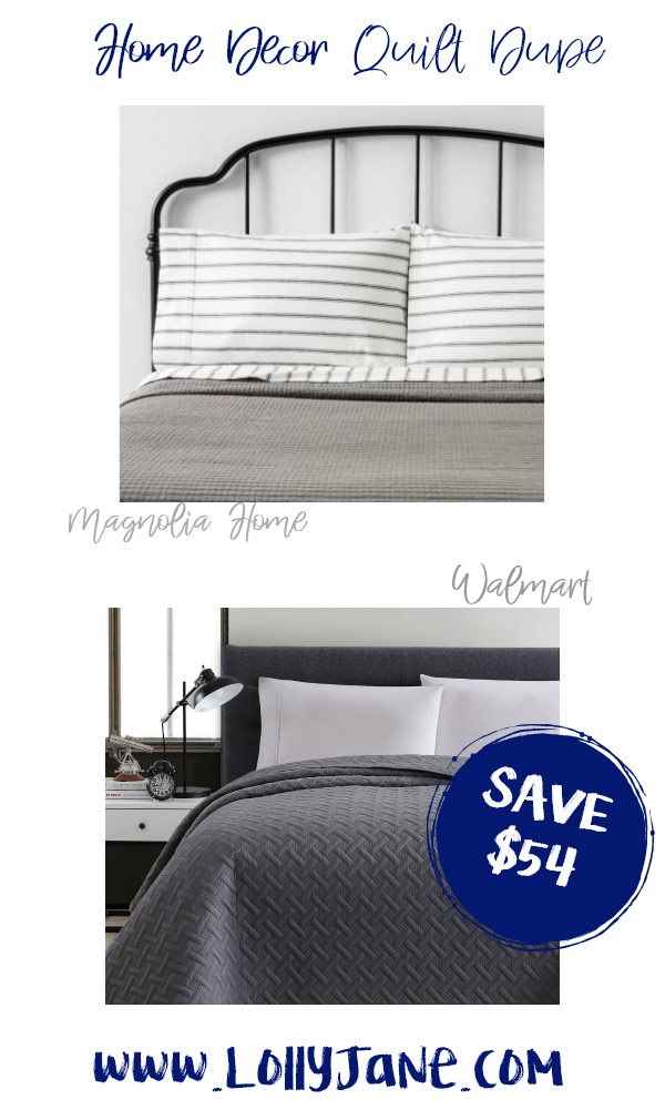 Save over $54 with this cozy Walmart quilt compared to Magnolia Home's expensive bedding! Love this farmhouse quilt, such a cute fixer upper style quilt for less! #quiltdupe #fixerupper #magnoliastyle #magnoliahome #walmartfinds #farmhousequilt #farmhousedecor