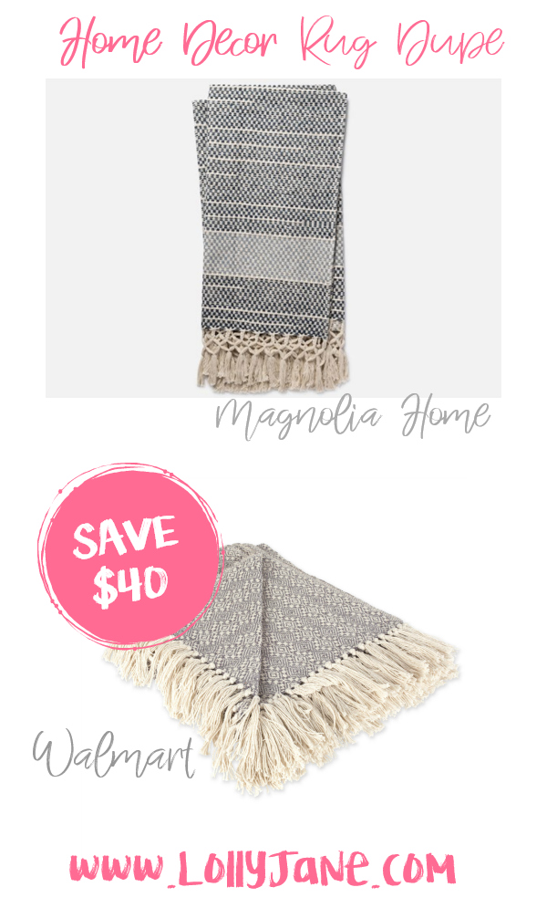 Save a quick $40 with this cute Walmart throw compared to Magnolia Home's pricey farmhouse blanket! Love this farmhouse throw, such a cute fixer upper style throw for less! #throwdupe #fixerupper #magnoliastyle #magnoliahome #walmartfinds #farmhousethrow #farmhousedecor