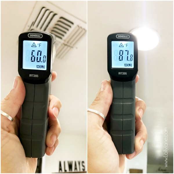 Check out this easy to use infrared thermometer tool, keep it in your must have homeowner tool kit! #infraredthermometer #heatsensorthermometer #easytousethermometer #musthavehomeownertools #easytousetools