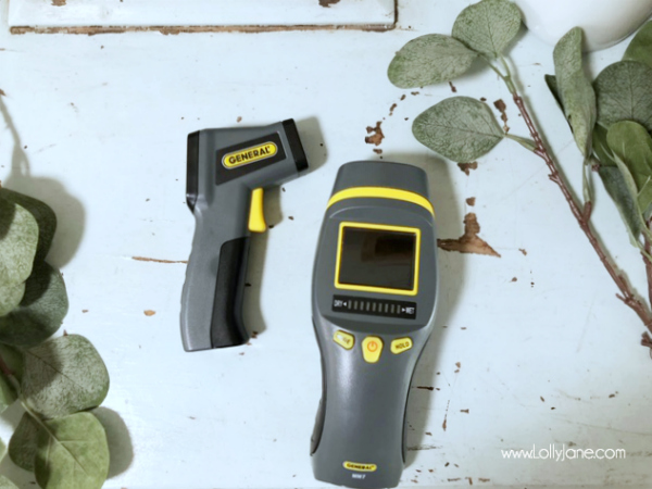 These General tools are must haves in your toolbox: an infared thermometer and pinless moisture meter: prevent flooding and leaky windows to save money! #homeownertips #musthavetools #musthavetoolsforhomeowners #generaltools