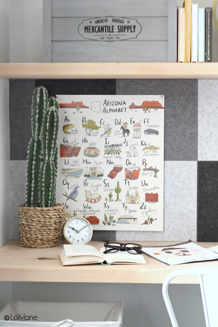 Whip up a modern farmhouse bulletin board in no time with the help of these versatile felt tiles-- just peel, stick, and hang! SO easy!