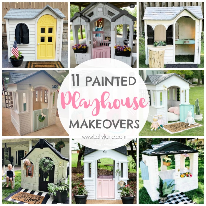 Did you know that you can paint a plastic playhouse? Check out these 11 must see painted playhouse makeover ideas. Warning: you'll want to move in yourself. #paintedplayhouse #playhousemakeover #playhousemakeoverideas #howtopaintplayhouse #littletikes #howtopaintplastic