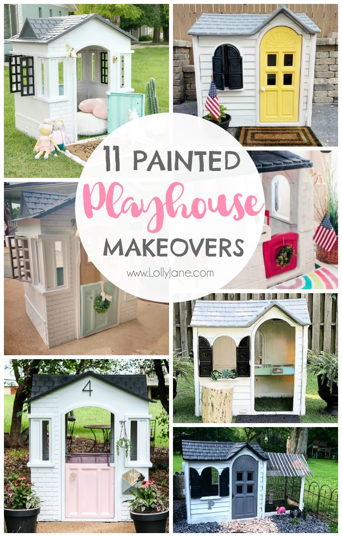 Did you know that you can paint a plastic playhouse? Check out these 11 must see painted playhouse makeover ideas. Warning: you'll want to move in yourself. #paintedplayhouse #playhousemakeover #playhousemakeoverideas #howtopaintplayhouse #littletikes #howtopaintplastic