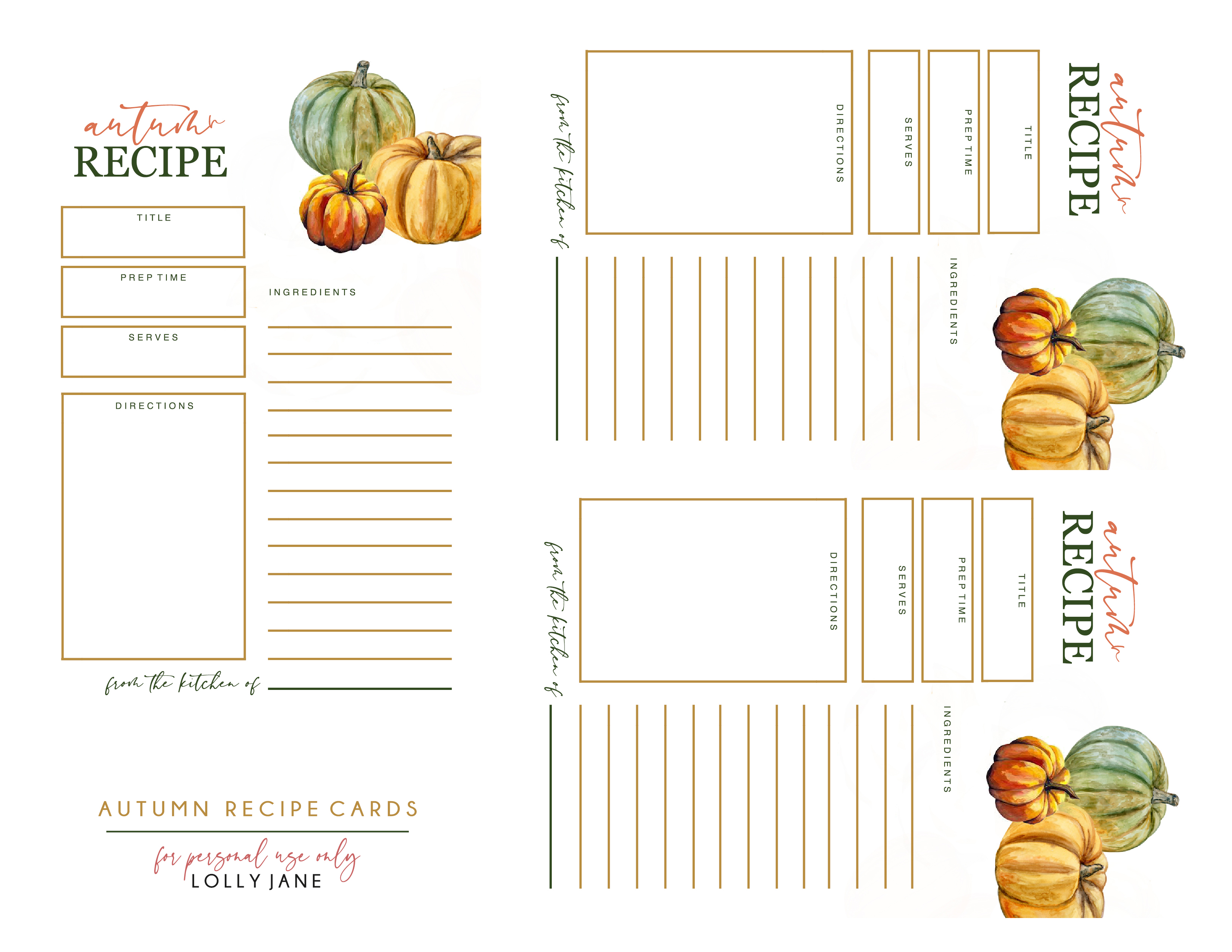 free printable fall recipe cards - Lolly Jane