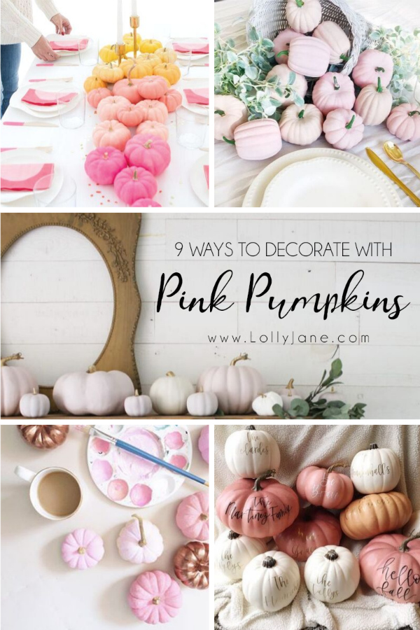 So many cute ways to decorate with pink pumpkins for pretty fall decor! #pinkpumpkins #falldecorideas #pinkpumpkinsfalldecor #falldecorideas